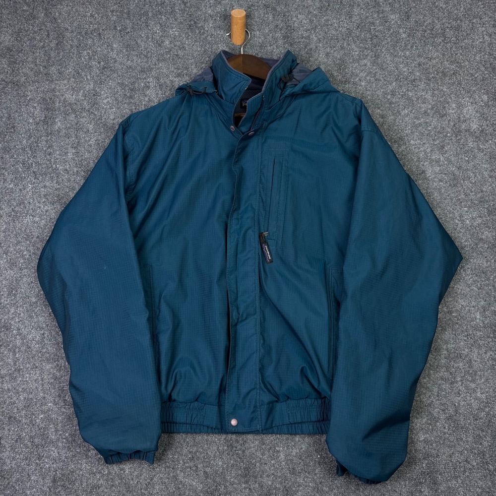 Patagonia Hooded Jacket Mens M Blue Ripstop Fleece Lined Full Zip Outdoor 0491